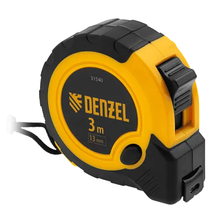 Рулетка DENZEL 3м х 13мм, двухкомп. корпус, кнопка-пауза