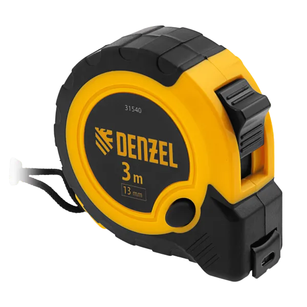 Рулетка DENZEL 3м х 13мм, двухкомп. корпус, кнопка-пауза