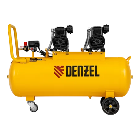 Компрессор безмасл. малошумный DENZEL DLP-3000/100, 3 кВт, 2х1,5 кВт,100 л, 2850 об/мин,500 л/мин