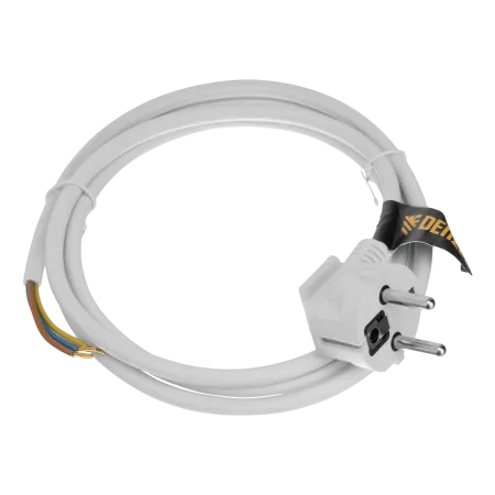 Шнур сетевой Energy Series DENZEL, ПВС, 1,5 м, 3 x 1 мм, с неразборной вилкой, белый