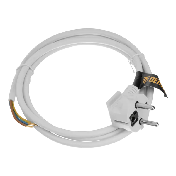 Шнур сетевой Energy Series DENZEL, ПВС, 1,5 м, 3 x 1 мм, с неразборной вилкой, белый