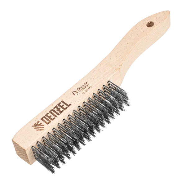 Щетка зачистная 5-и рядная DENZEL, прямая проволока из нержавеющей стали с деревянной ручкой, EFP