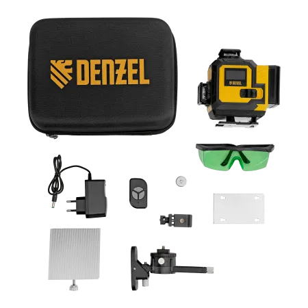 Лазерный уровень мультипризменный DENZEL DLV-360-4C, 30 м, зеленый луч, Li-Ion 2,4 Aч, кейс
