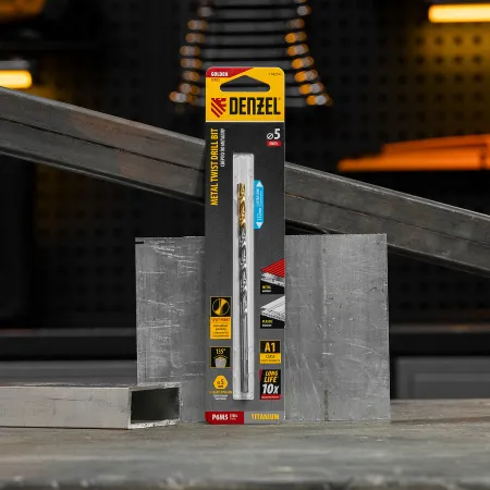 Сверло спиральное по металлу DENZEL 5 х 132 мм, Р6М5, Golden Tip, удлиненное