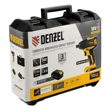 Винтоверт ударный аккумуляторный бесщеточный DENZEL CID-IB-200 18В Li-Ion