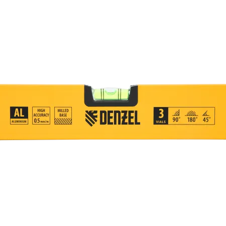 Уровень алюминиевый DENZEL магнит., фрезерованный, 3 глазка (1 зеркал.), 0,5 мм/м, 1000 мм