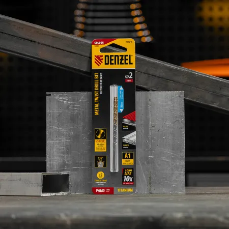 Сверло спиральное по металлу DENZEL 2 х 86 мм Р6М5, Golden Tip, удлиненное, 2шт.