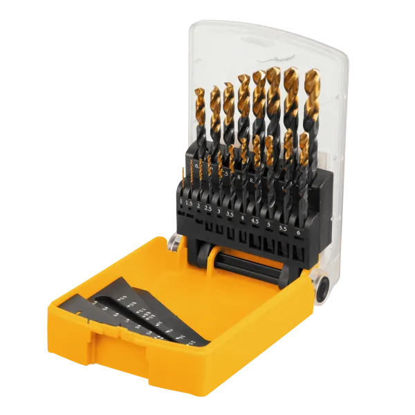 Набор сверл по металлу DENZEL 1-10 мм, HSS-Tin, Golden Tip, 19 шт