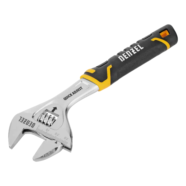 Ключ разводной DENZEL 200 мм (раскрытие до 33 мм), CrV, с быстрым сбросом, кованый, TPR рукоятка