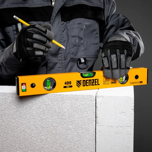 Уровень алюминиевый DENZEL 33680, 400 мм, 3 глазка, фрезерованный