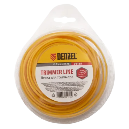 Леска для триммера DENZEL 96155, 2 мм x 15 м, квадратная