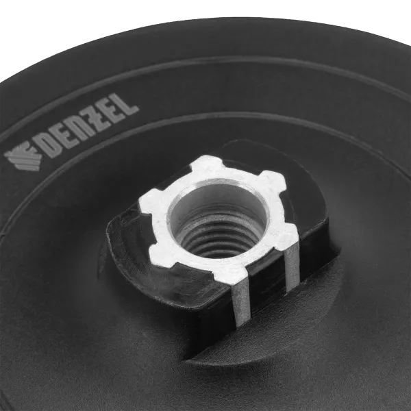 Тарелка опорная для дрели и УШМ DENZEL с липучкой, 125 мм, твердая, с адаптером c М14 на d8