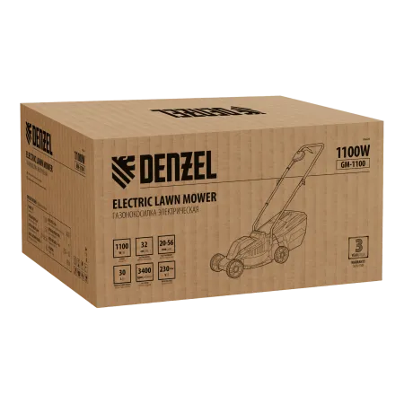 Газонокосилка электрическая DENZEL GM-1100, 1100 Вт, шир. 32 см, 3 уров., травосб. 30 л
