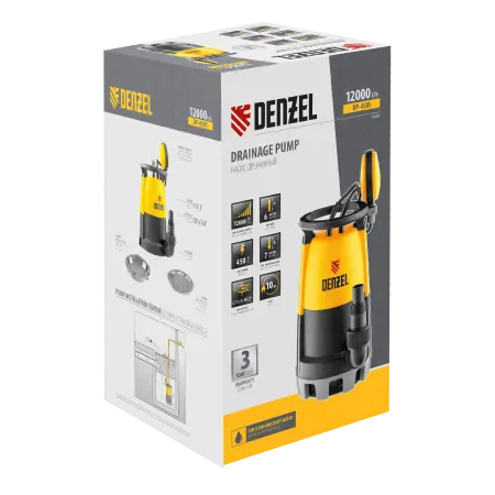 Дренажный насос DENZEL DP450S для чистой и грязной воды, 450 Вт, напор 6 м, 12000 л/ч