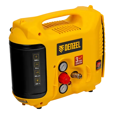 Компрессор воздушный DENZEL DL1300, 10 бар, 1,3 кВт 180 л/мин 5 л, с набором аксессуаров
