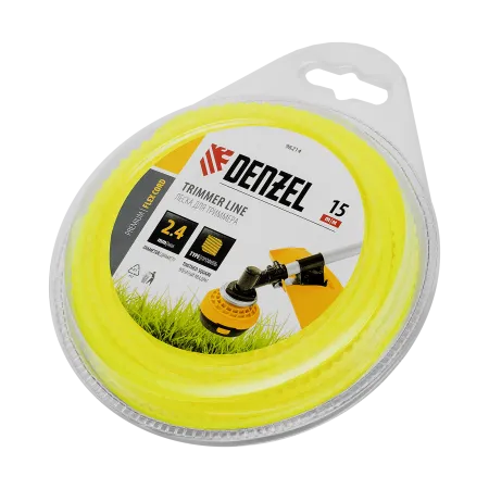 Леска для триммера DENZEL 96214 зубчатый квадрат, 2,4мм х 15м, FLEX CORD