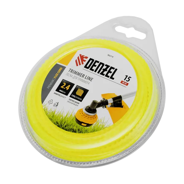 Леска для триммера DENZEL 96214 зубчатый квадрат, 2,4мм х 15м, FLEX CORD