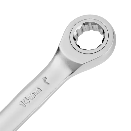 Ключ комбинированный трещоточный DENZEL, 14 мм, CrV, матовый хром