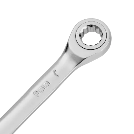 Ключ комбинированный трещоточный DENZEL, 9 мм, CrV, матовый хром