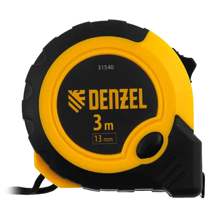 Рулетка DENZEL 3м х 13мм, двухкомп. корпус, кнопка-пауза