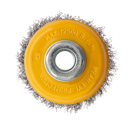 Щетка для УШМ DENZEL 746043, 75 мм, «чашка», витая нержавеющая проволока 0.3 мм, М14