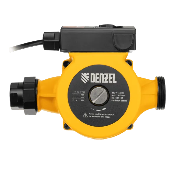 Циркуляционный насос DENZEL CP25-8, напор 8 м, 130 л/мин, 1 м кабель, монт. длина 180 мм