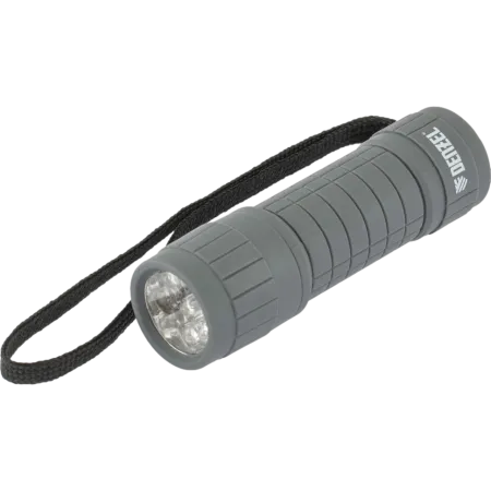 Светодиодный фонарь DENZEL 92612, серый корпус с мягким покрытием, 9 Led, 3 х ААА