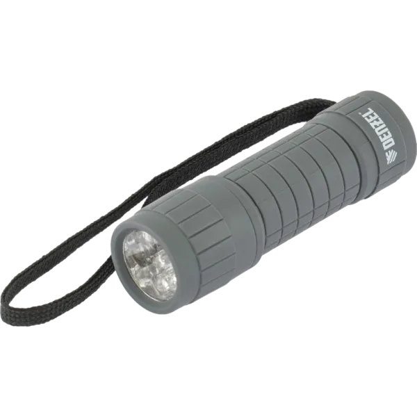 Светодиодный фонарь DENZEL 92612, серый корпус с мягким покрытием, 9 Led, 3 х ААА
