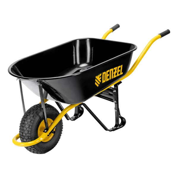 Тачка строительная DENZEL, усиленная, объем 130 л, 230 кг, колесо 15х6.00-6