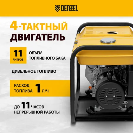 Генератор дизельный DENZEL DES-32, 3,2 кВт, 230 В, 11 л, ручной стартер