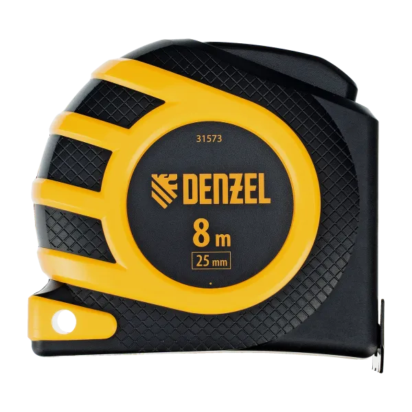 Рулетка DENZEL 8м x 25 мм, магнит, двухсторонний зацеп, нейлон, двуст. шкала, автоматич