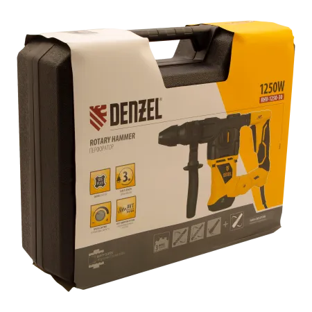 Перфоратор электрический DENZEL RHV-1250-30, SDS-plus, 1250 Вт, 5 Дж, 3 плюс 1 режим