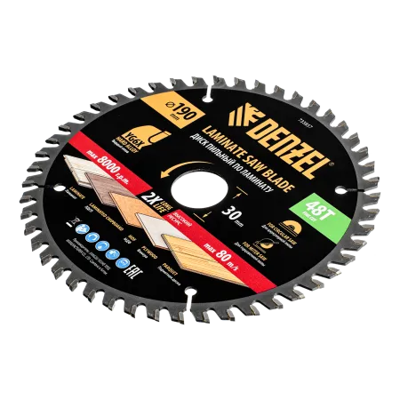 Пильный диск по ламинату DENZEL ф190 х 30 мм, 48 зубьев
