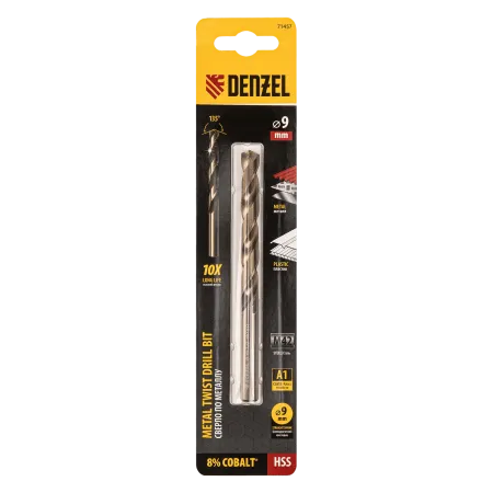 Сверло по металлу DENZEL 9 мм, HSS Co-8%