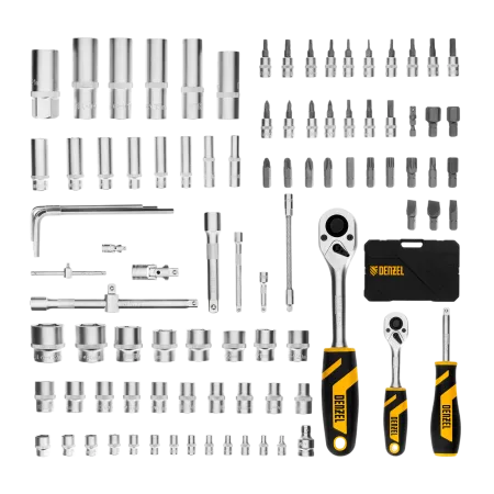 Набор инструментов DENZEL 1/2", 1/4", CrV, S2, пластиковый кейс, 94 предмета