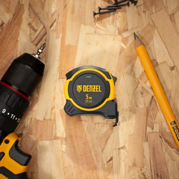 Рулетка DENZEL 5м х 19мм, двухкомп. корпус, магнитный обрезиненный зацеп