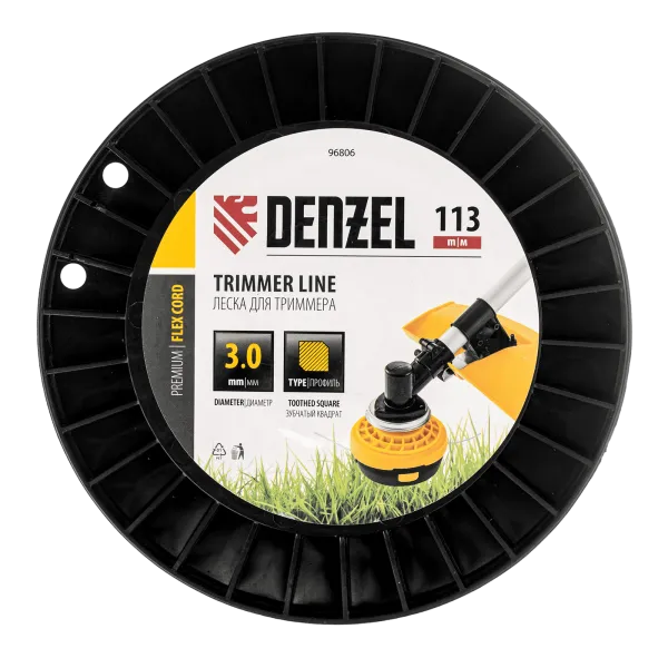 Леска для триммера DENZEL зубчатый квадрат, 3,0мм х 113м, на DIN катушке FLEX CORD