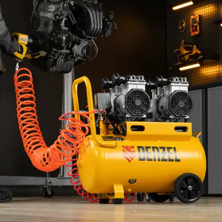 Компрессор безмасляный, малошумный DENZEL DLS 2200/50, 2200 Вт, 2x1100, 50 л, 380 л/мин