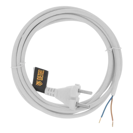 Шнур сетевой Energy Series DENZEL, ПВС, 3 м, 2 x 1 мм, с неразборной вилкой, белый