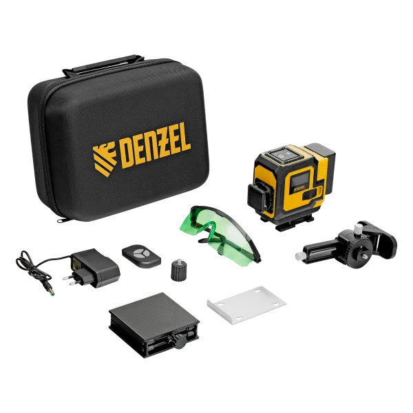 Лазерный уровень мультипризменный DENZEL DLV-360-3C, 30 м, зеленый луч, Li-Ion 2,4 Aч, кейс