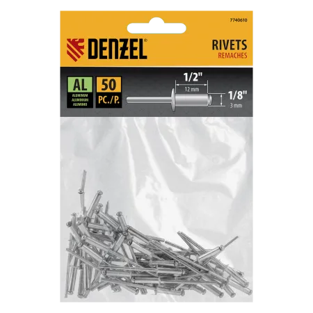 Заклепки алюминиевые DENZEL 1/8"-1/2", 3 х 12 мм, 50 шт