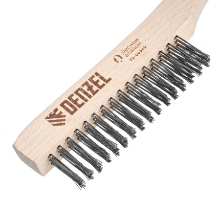 Щетка зачистная 3-х рядная DENZEL, прямая проволока из нержавеющей стали с деревянной ручкой, EFP