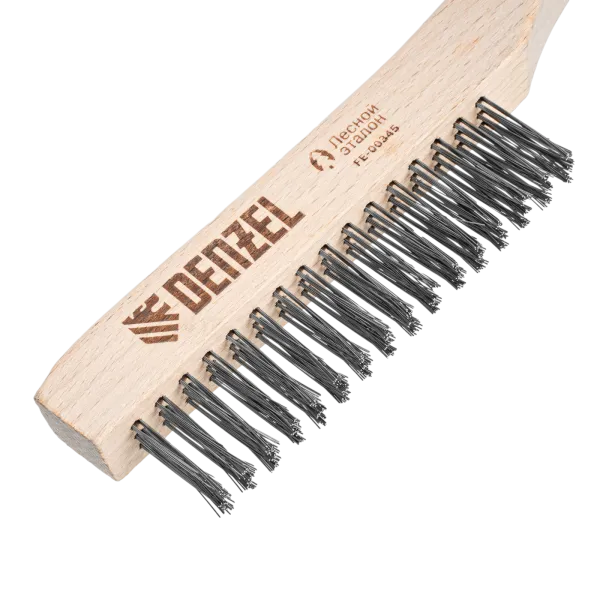 Щетка зачистная 3-х рядная DENZEL, прямая проволока из нержавеющей стали с деревянной ручкой, EFP