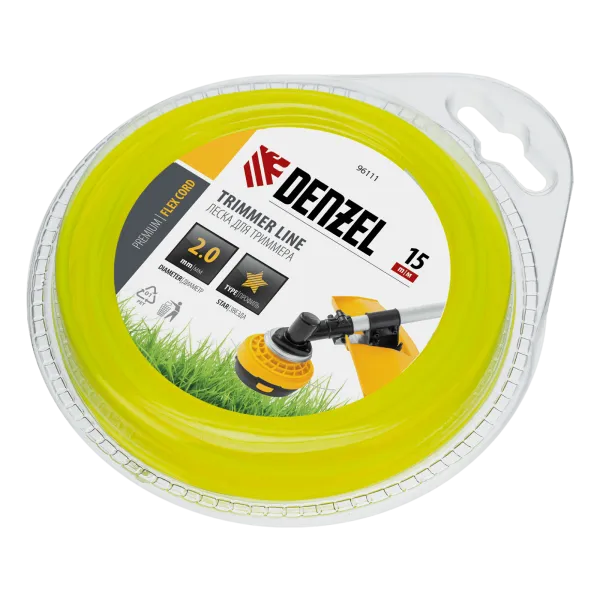 Леска для триммера DENZEL Flex Сord 96111, 2 мм x 15 м, звезда, блистер