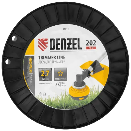 Леска для триммера DENZEL двухкомпонентная звезда, 2,7мм х 202м, на DIN катушке EXTRA CORD