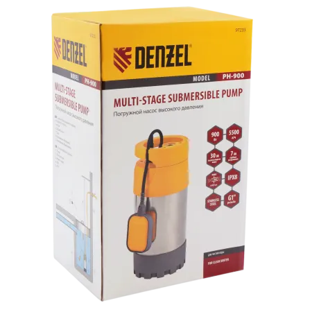Погружной насос высокого давления DENZEL PH900, X-Pro, высота подъема 30 м, 900 Вт, 5500 л/ч