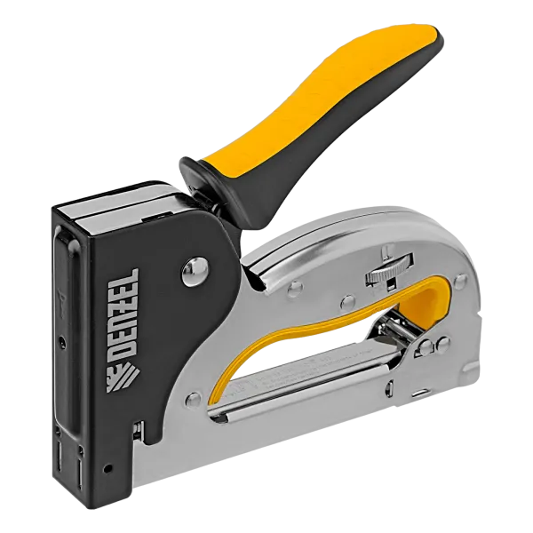 Степлер DENZEL скобы в комплекте, плавная регулировка удара, 2К рукоятка, тип 53, 4-14 мм