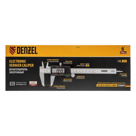 Штангенциркуль DENZEL 150 мм, электронный, с глубиномером