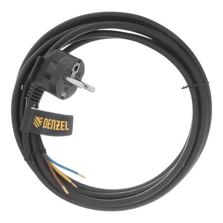 Шнур сетевой Energy Series DENZEL, ПВС, 3 м, 3 x 1 мм, с неразборной вилкой, черный