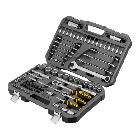 Набор инструментов DENZEL 1/2", 1/4", CrV, S2, пластиковый кейс, 82 предмета